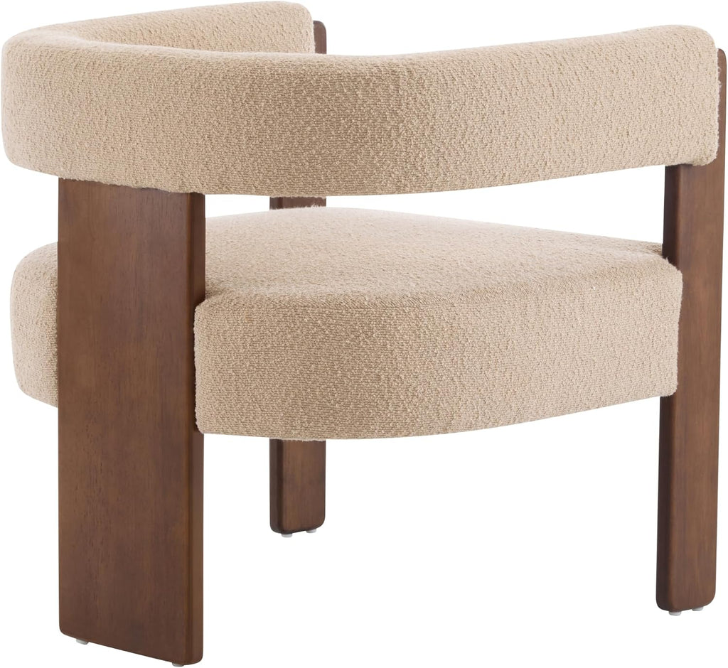 Christopher Knight Home Nettie Modern Accent Chair for Living Room, Boucle Fabric Single Lounge Sofa Chair with Wooden Frame, Comfy Reading Chair for Bedroom, Lounge Armchair with Cushion, Dark Beige