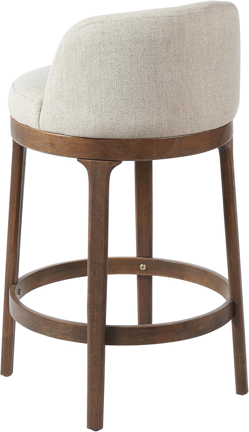 Christopher Knight Home Linhill 26.5' H Bar Stools Set of 4, Indoor Wooden Counter Stools with Round Upholstered Seat, Kitchen Stools, Rubberwood Frame with Footrest for Dining Island, Beige + Walnut