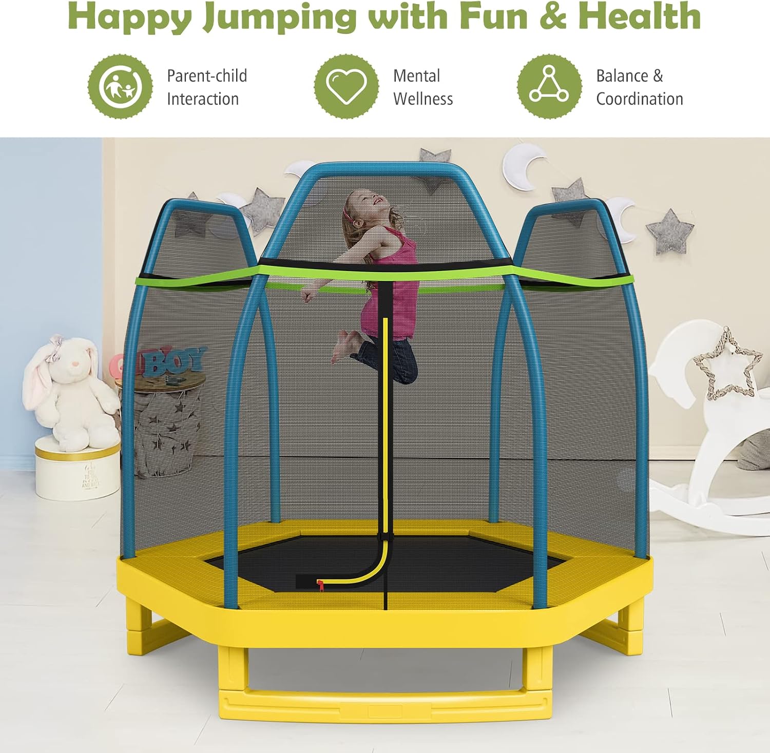 Giantex 7 Ft Trampoline for Kids, Heavy Duty Steel Frame Small Mini Toddler Trampoline, Great Gifts for Boys Girls, Outdoor Indoor Kids Trampoline with Net, for Age 3-8