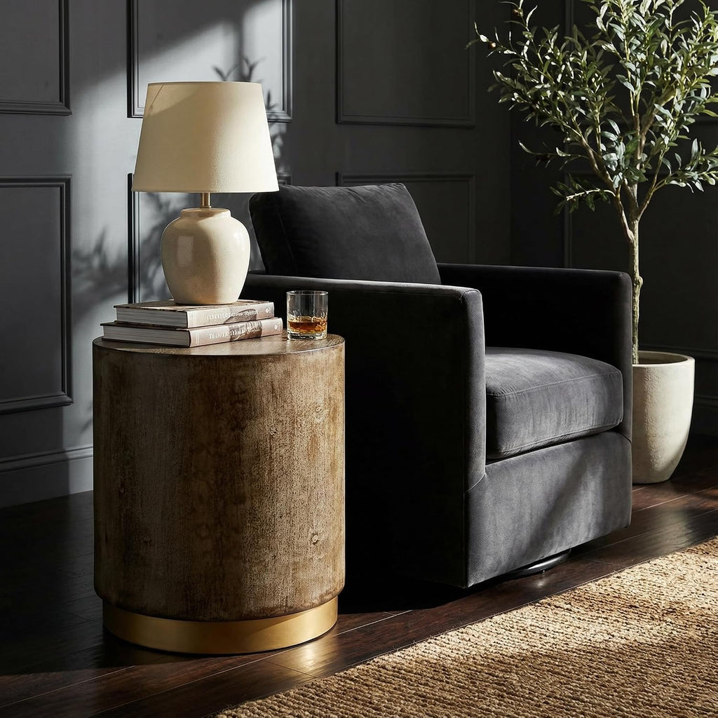 Cortesi Home Tunbridge Round Wooden End Table Ottoman