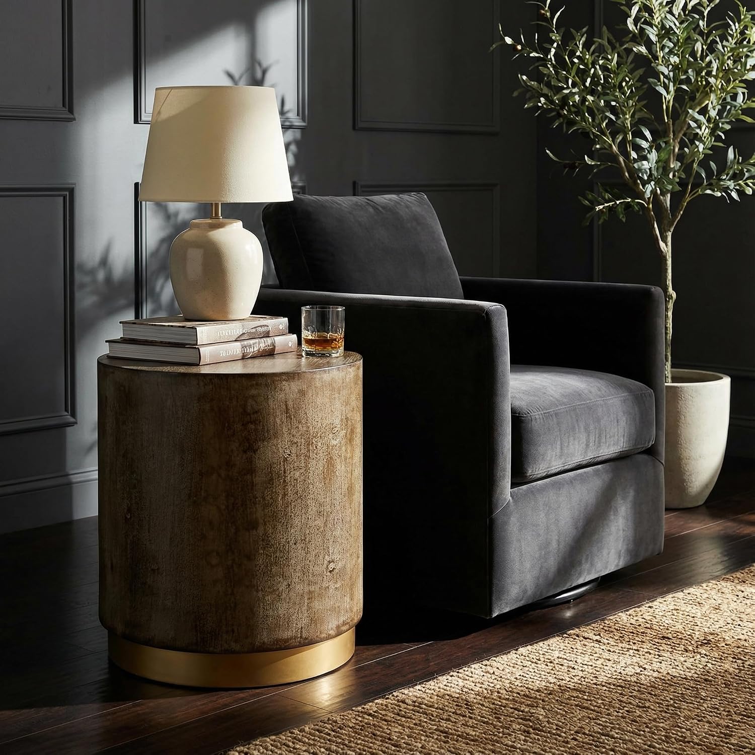 Cortesi Home Tunbridge Round Wooden End Table Ottoman