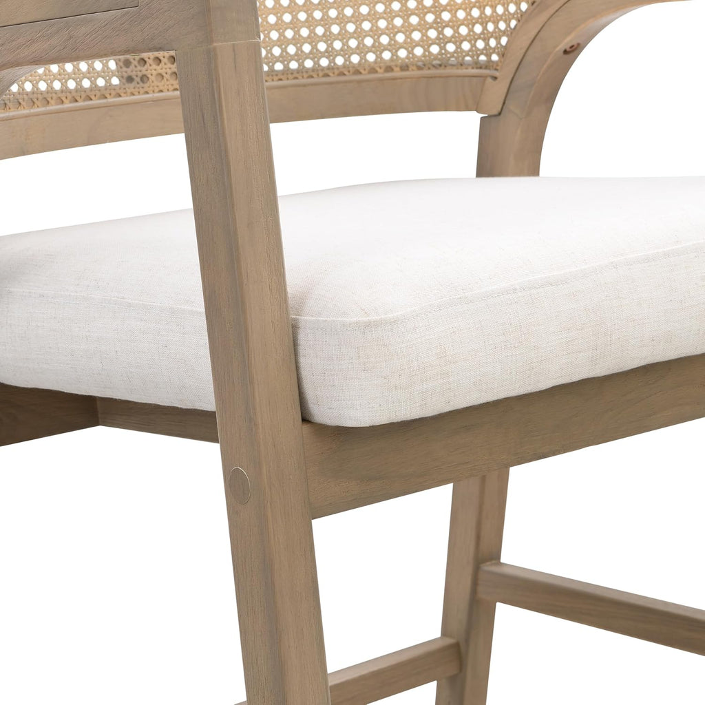 Christopher Knight Home Set of 2 Morley Wooden Counter Stool,Dining Room/Kitchen Island Barstool with footrest, Curved Backrest,Wicker/Cane Accents,Soft Removable Cushions, Light Beige+Light Ash