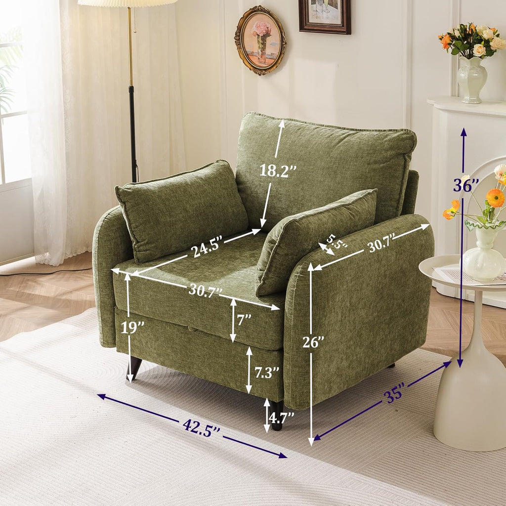 Rexulqo Oversized Accent Chair Set of 2,All Seats Storage,Comfy Armchair,24.5'' Deep Seat,Upholstered Living Room Chairs,Reading Chair for Bedroom,Office,Chenille,Green