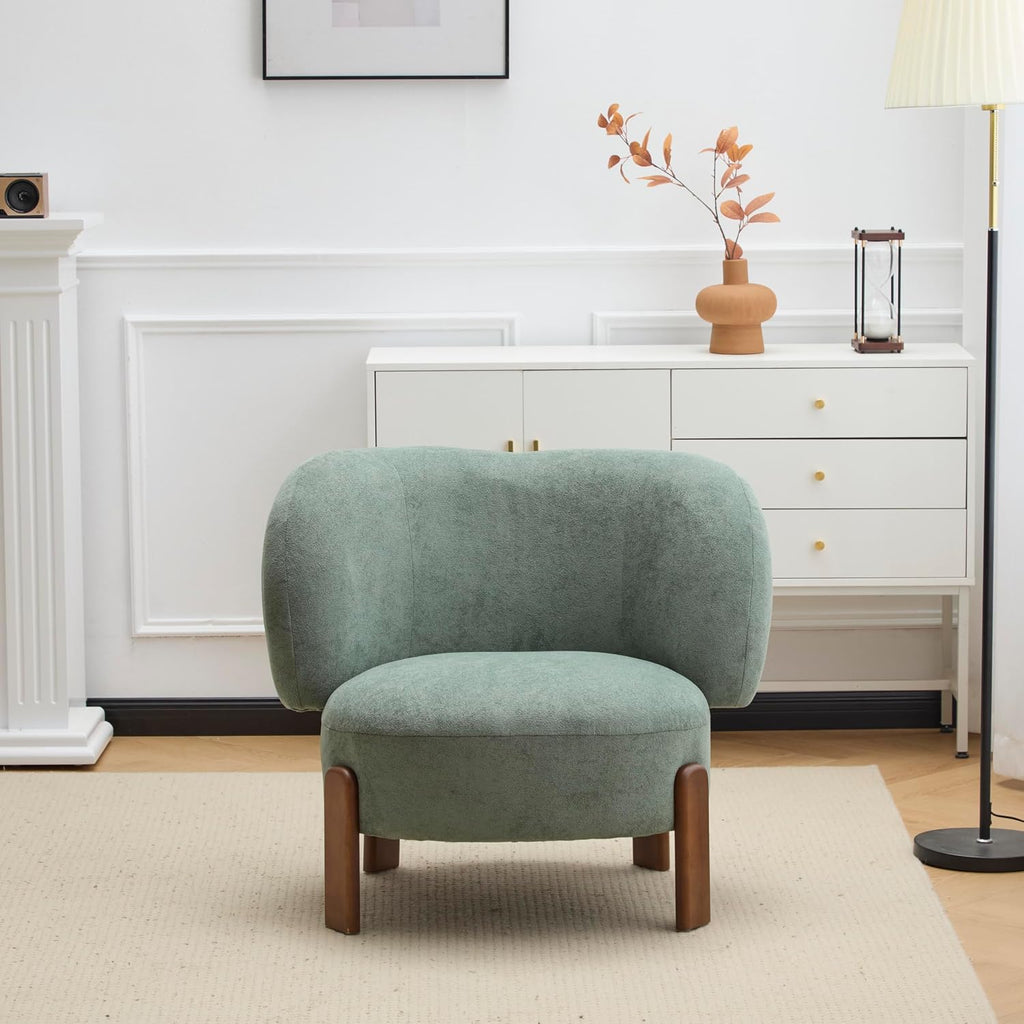 Christopher Knight Home Lily Solid Wood Wingback Accent Chair, Fabric Upholstered Club Chair, Curved Backrest Single Sofa, Comfy Reading Lounge Chair for Living Room, Soft Cushion Seating, Green