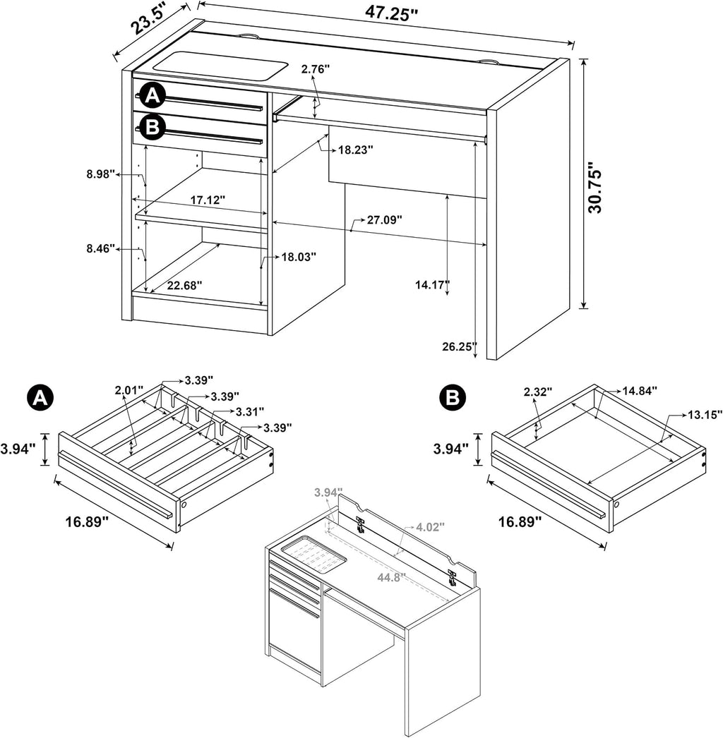 Coaster Home Furnishings - Halston - Engineered Wood - 47-Inch Computer Desk with Drawers, Door Cabinet & Lift-Top Storage, Tempered Glass Top, Contemporary Style - Home Office - Cappuccino - 800702