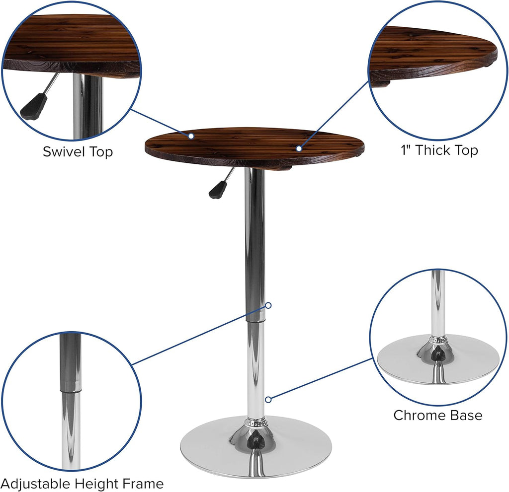 Flash Furniture Hills 23.5'' Round Adjustable Height Rustic Pine Wood Table (Adjustable Range 26.25'' - 35.5'')