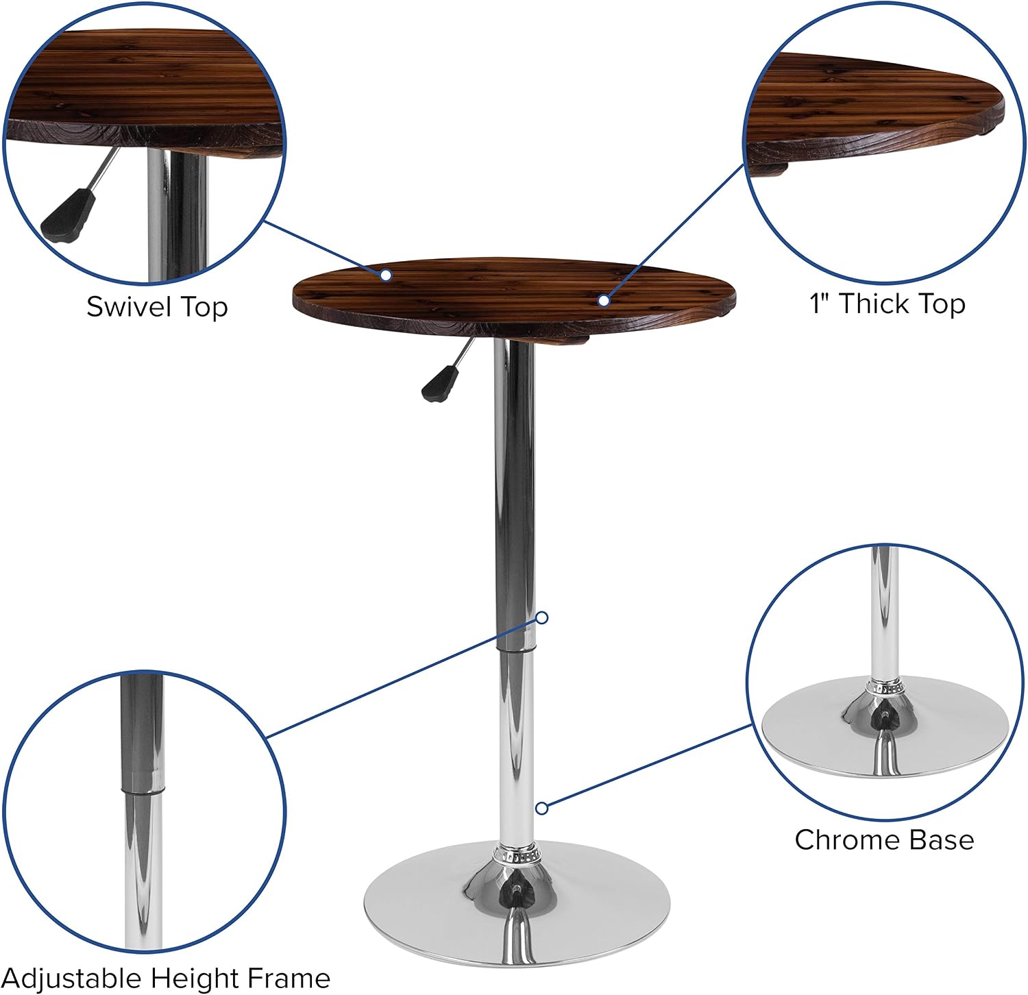 Flash Furniture Hills 23.5'' Round Adjustable Height Rustic Pine Wood Table (Adjustable Range 26.25'' - 35.5'')