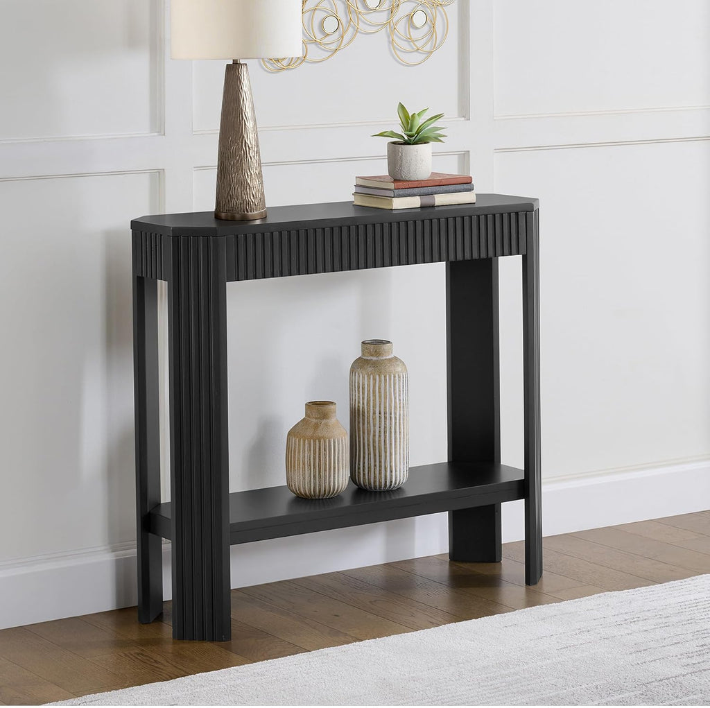 Alaterre Furniture Fluted Solid Wood Console Table - 36 Inch Modern Entryway Table with Storage Shelf - Easy Assembly Living Room Furniture for Behind the Couch, Entryway, or Hallway (Black)
