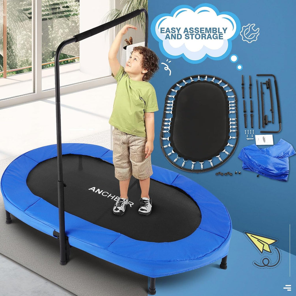Trampoline for Kids, Toddler Trampoline Indoor Sports and Outdoor Games 56' Kids Rebounder 220LBS Capacity with Adjustable Safety Handrail Foldable Jumper for Boy Girls ASTM Certified