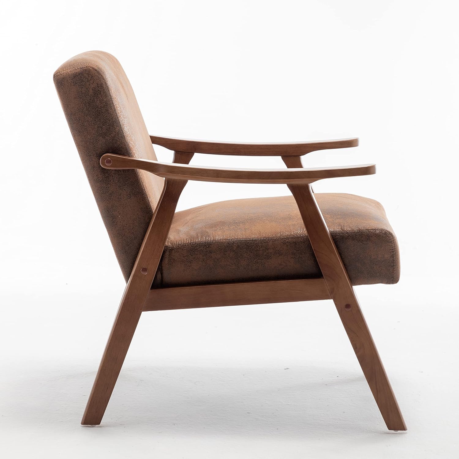 Container Furniture Direct Accent Chair with Microfiber Upholstery and Solid Wood Frame, Classic Mid-Century Modern Living Room Furniture for Extra Seating, Brown