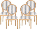 Christopher Knight Home Phinnaeus Dining Chair Set, Set of 4, Wood, Dark Blue Stripes + Light Beige + Natural