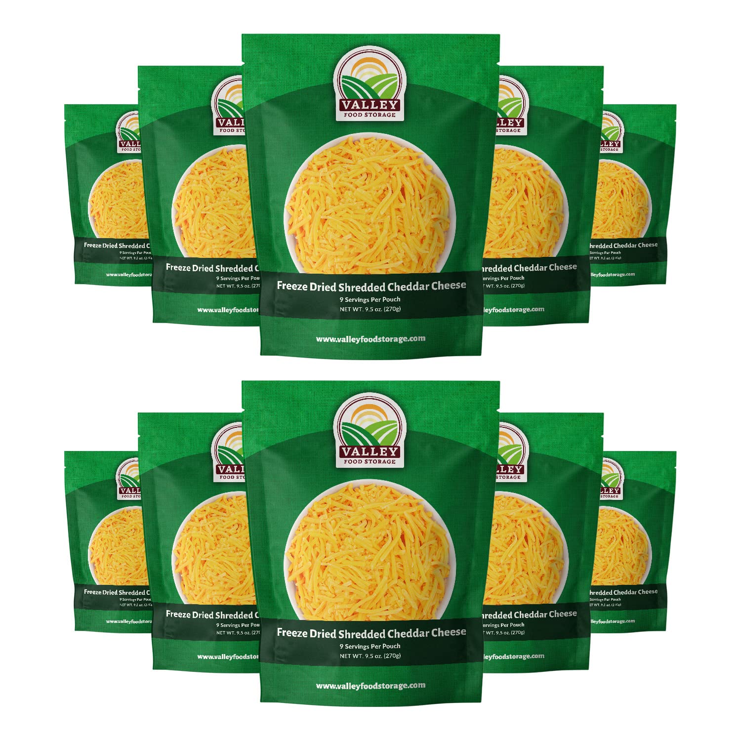 Valley Food Storage Freeze Dried Shredded Cheddar Cheese | 10-Bag Bucket, 95 oz | Premium Emergency Food Supply, 25 Year Shelf Life | Non-GMO Prepper Food for Cooking, Camping & Long-Term Storage