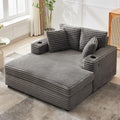 GarveeHome 60-inch Oversized Chaise Lounge Chair Indoor, Comfy Corduroy Lounge Sofa with Charging Station, Cup Holders & Throw Pillows, Cozy Sleeper Couch for Living Room Apartments, Grey