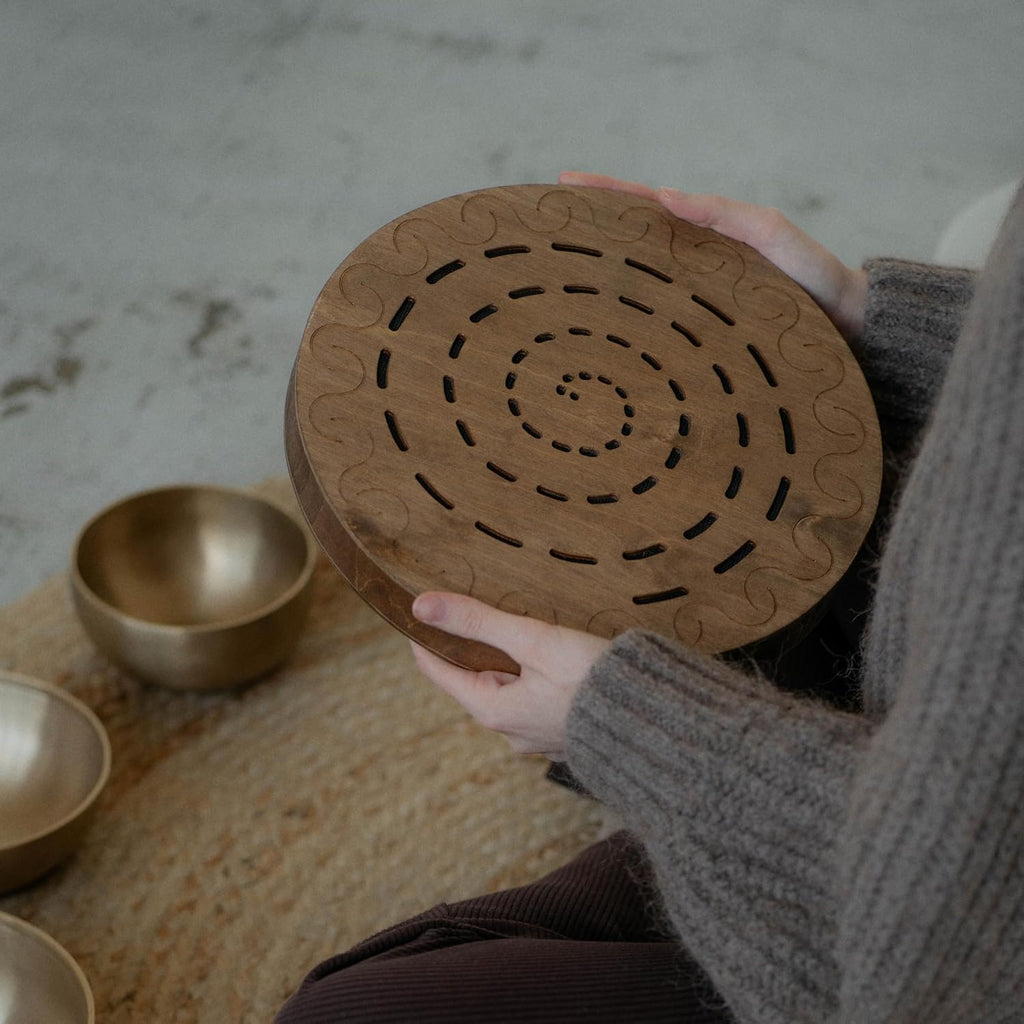 Water-Fall Disc — Wooden Ocean Drum, Swirl, 12' (30 cm) | Realistic Ocean Waves & Waterfall Sound for Meditation & Yoga | No Bag