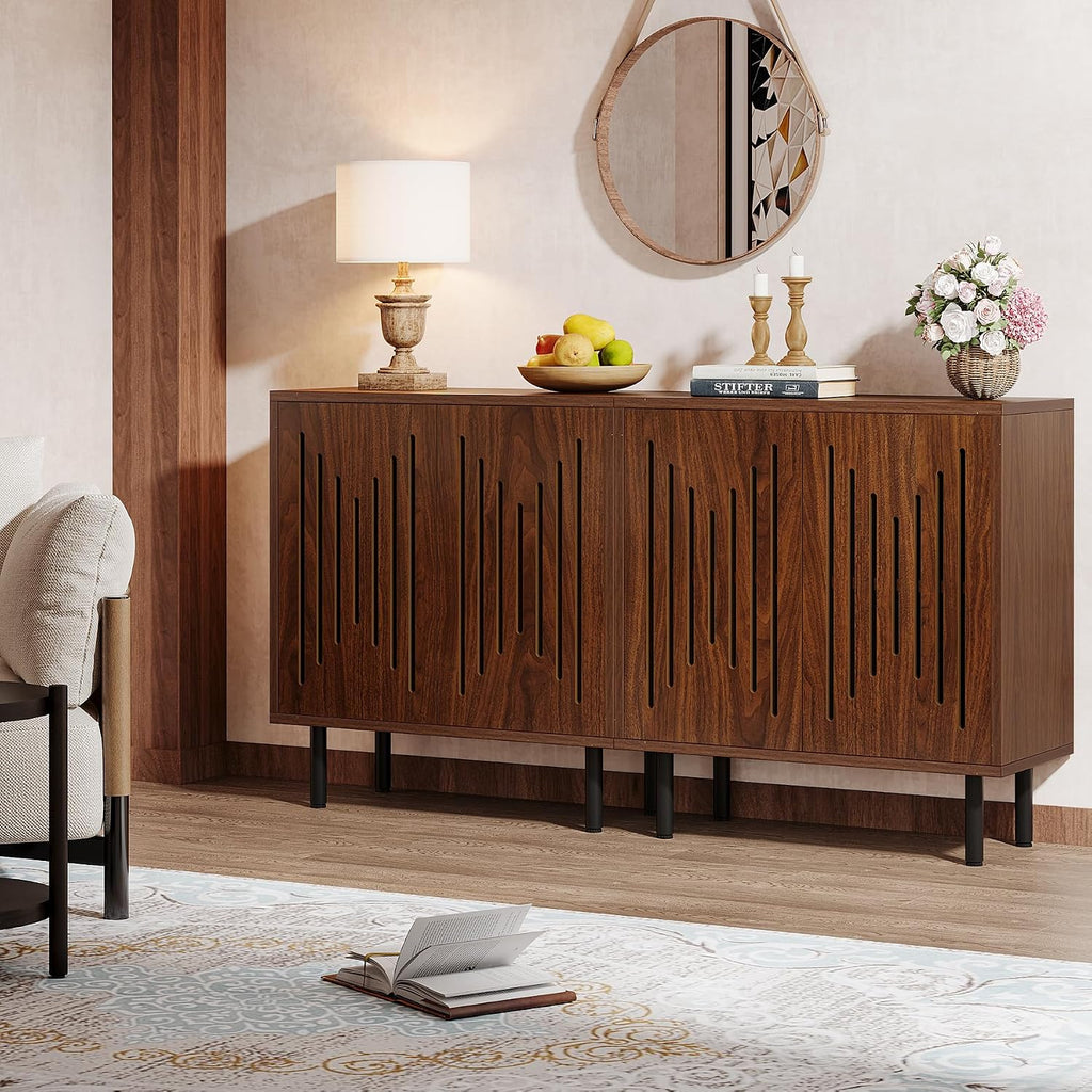 Tribesigns Set of 2 Sideboard Buffet with Storage, 59' Buffet Sideboard Cabinet with Adjustable Shelves, Accent Storage Cabinet for Living Room, Dark Brown