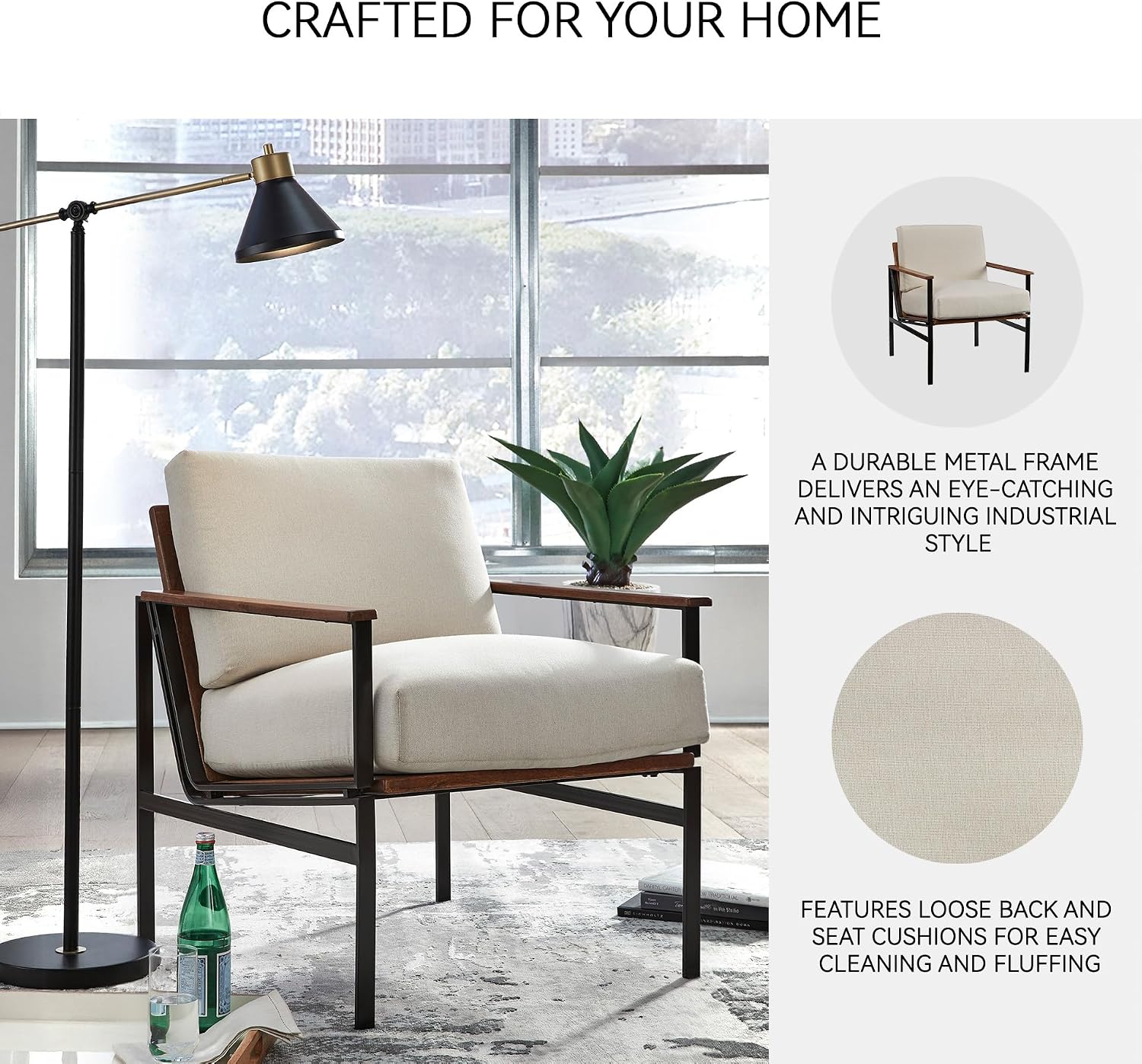 Signature Design by Ashley Tilden Mid-Century Modern Accent Chair, Ivory & Black