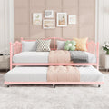 GarveeHome Twin Daybed with Trundle, Metal Sofa Bed Frame with Steel Slat Support, for Living Room, Bedroom, Love Heart Design, No Box Spring Needed, Pink