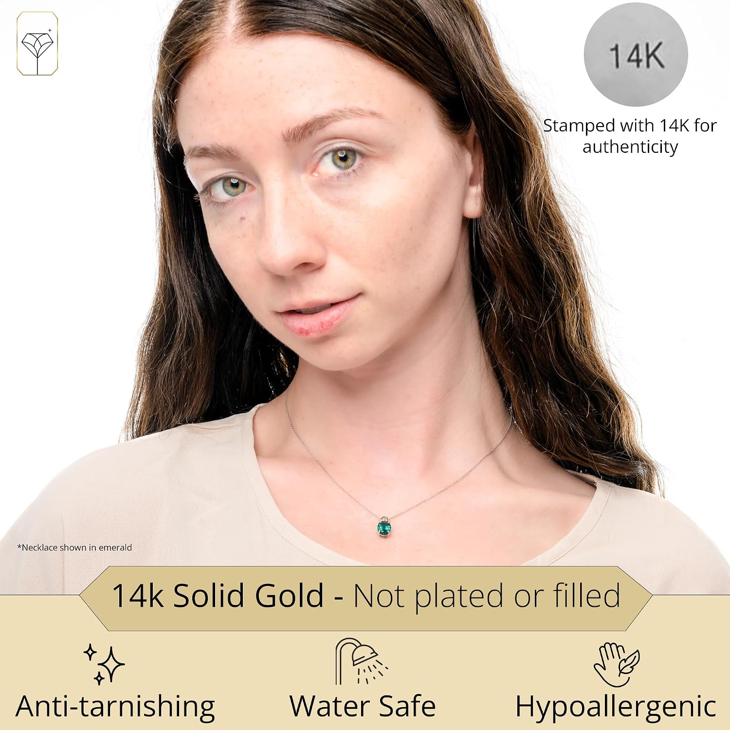 MAX + STONE Solid 14k White or Yellow Gold Gemstone Oval Pendant Necklace for Women with a Drop Twist Setting 9mm x 7mm Birthstone and Adjustable Cable Chain Size 16 to 18 Inches