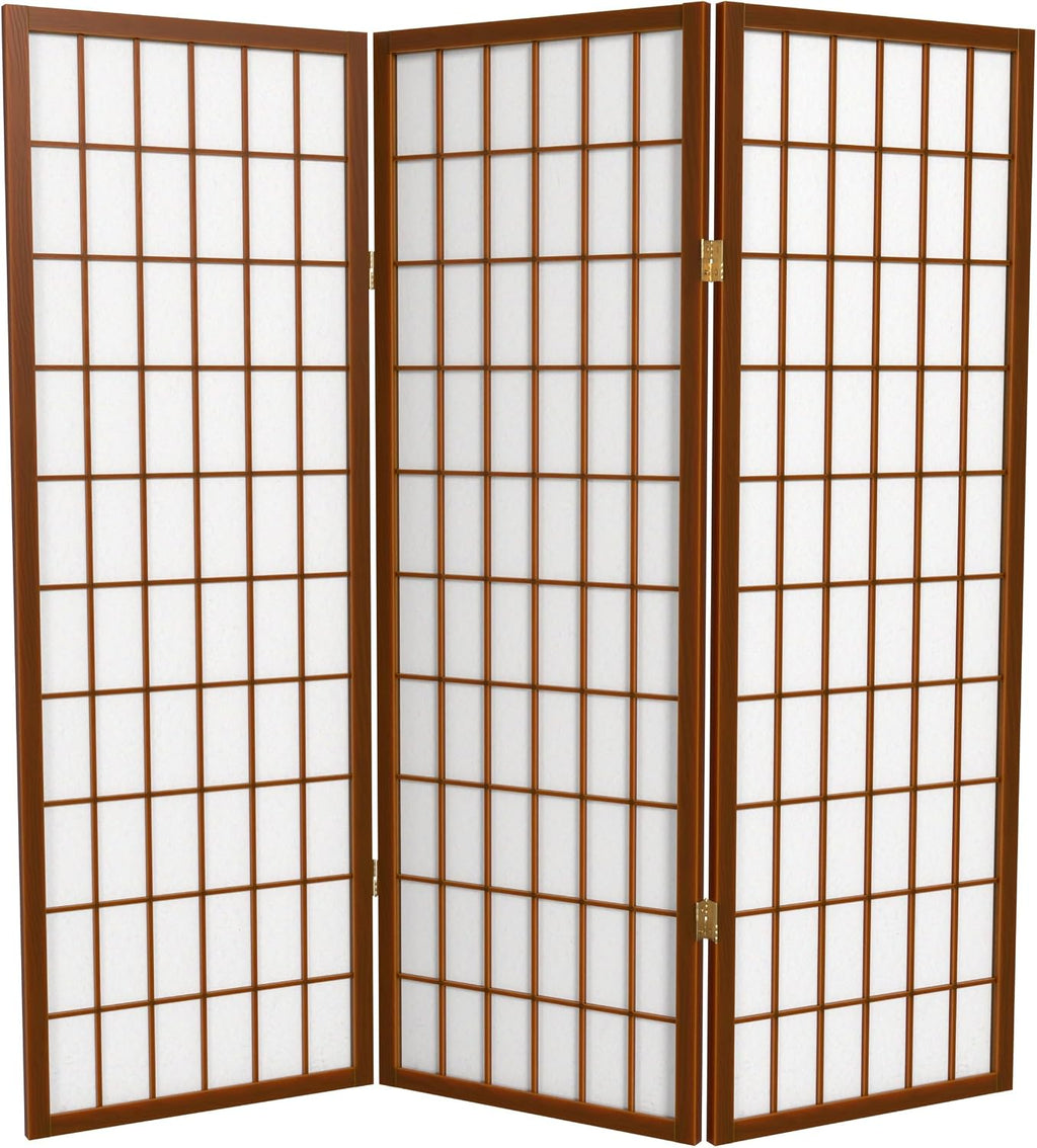 4 ft. Short Window Pane Shoji Screen - Walnut - 3 Panels