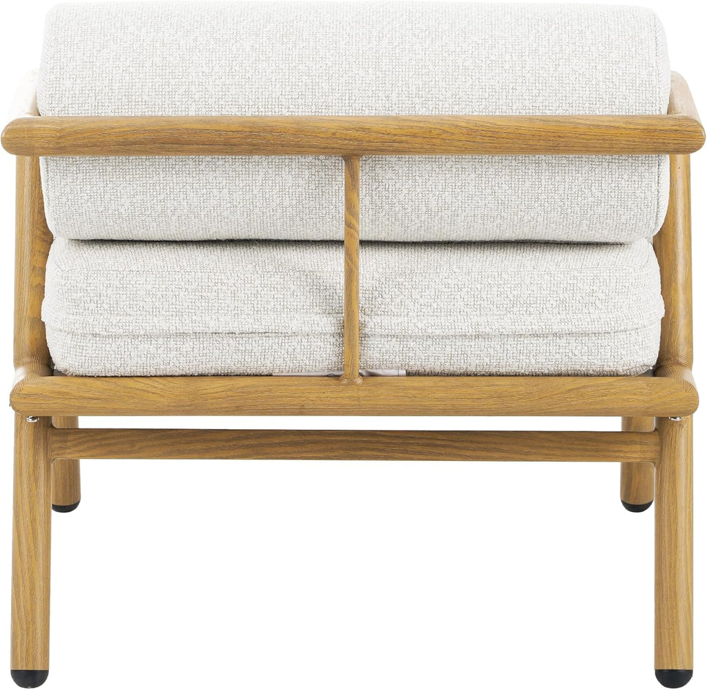 Christopher Knight Home Dessa Patio Accent Chairs Set of 2, Wood-Like Club Chairs, Boucle Lounge Chair, Upholstered Armless Chair, Iron Frame Stable Seating for Garden Poolside Backyard, White+Teak