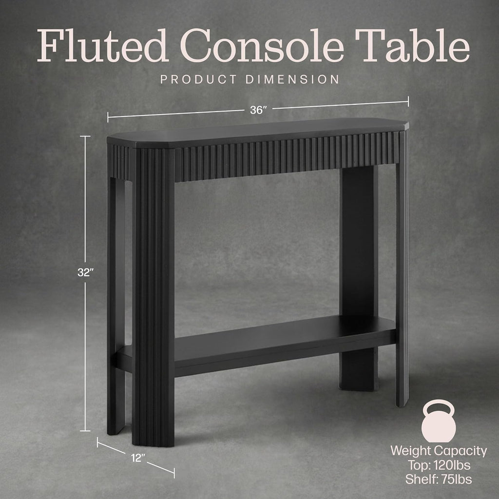 Alaterre Furniture Fluted Solid Wood Console Table - 36 Inch Modern Entryway Table with Storage Shelf - Easy Assembly Living Room Furniture for Behind the Couch, Entryway, or Hallway (Black)