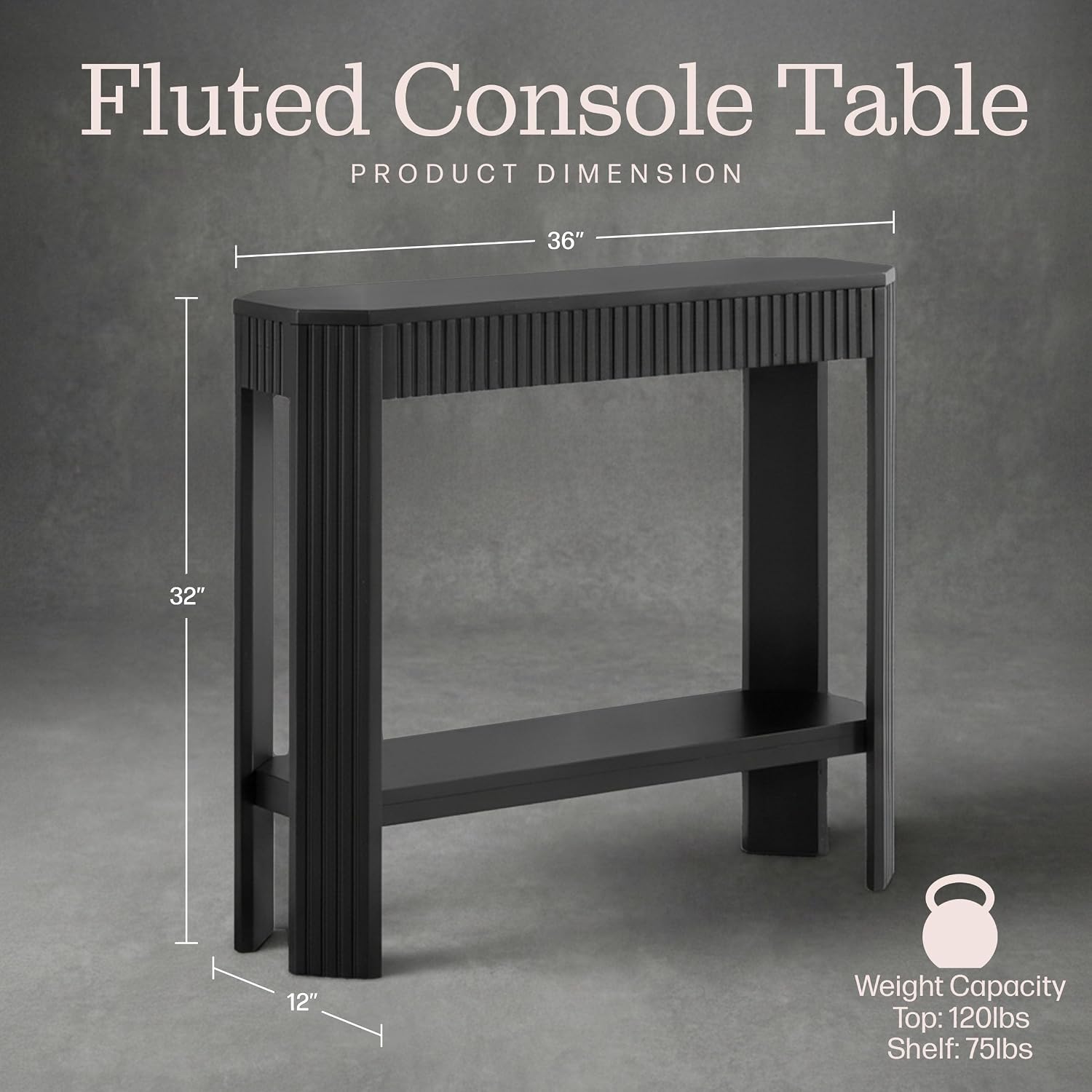 Alaterre Furniture Fluted Solid Wood Console Table - 36 Inch Modern Entryway Table with Storage Shelf - Easy Assembly Living Room Furniture for Behind the Couch, Entryway, or Hallway (Black)