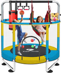 55' Indoor & Outdoor Trampoline for Kids with Enclosure, Toddler Trampoline with Adjustable Gymnastics Bar & Toys, No-Gap Safety Design