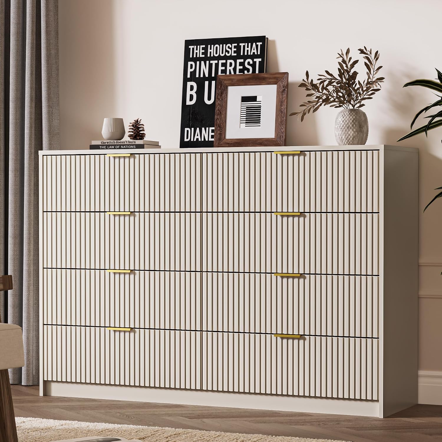 MAISONARIA Beige Dresser for Bedroom, 8 Drawer Double Dresser, Modern Chest of Drawers for Bedroom, Living Room, Entryway and Closet, 55' L x 15.7' D x 37.4' H