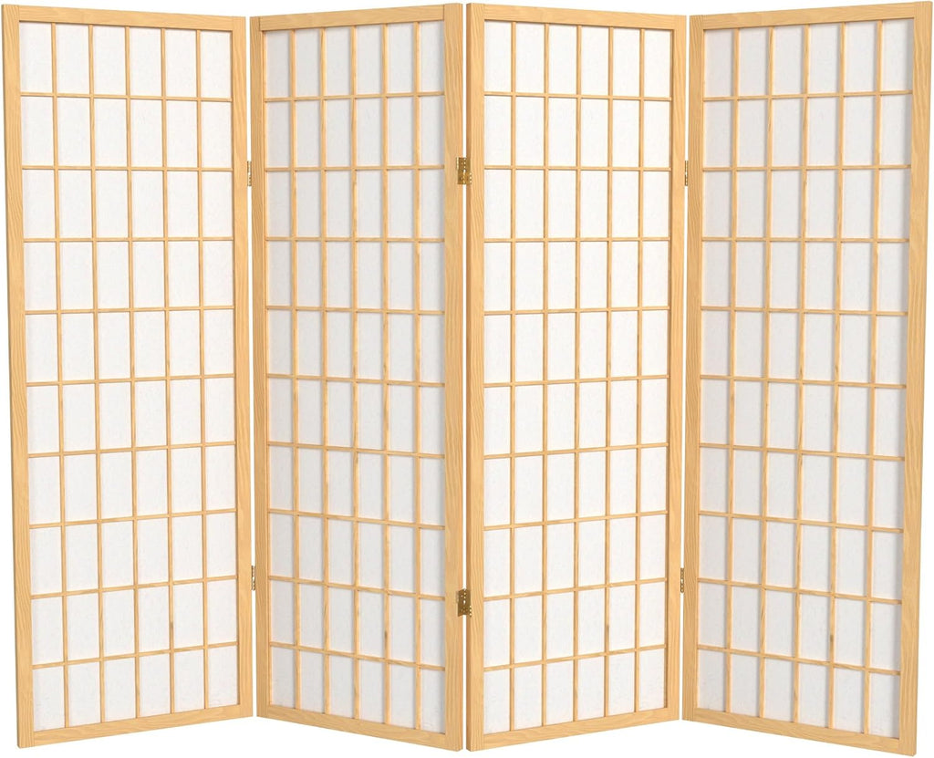 4 ft. Short Window Pane Shoji Screen - Natural - 4 Panels