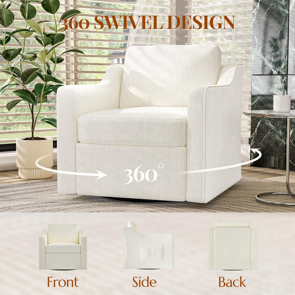 360° Swivel Accent Chair, Large Comfy Reading Chair, Square Single-Seat Armchair Upholstered Sofa for Reading, Nursery, Living Room, Bedroom, Lounge, Hotel, Beige