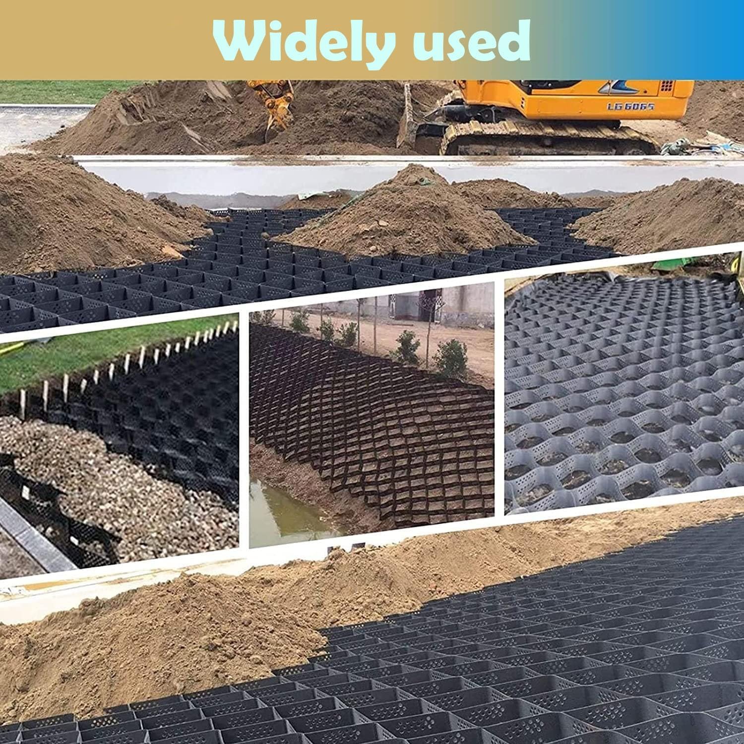 2' Thick Expandable Ground Grid Stabilizer, Length 13 ' 16'19'19.7 Ft HDPE Gravel Stabilizer Grid Landscape Staples Pea Gravel Grid for Driveway(H 10cm/4in,3x20ft/1x6m)