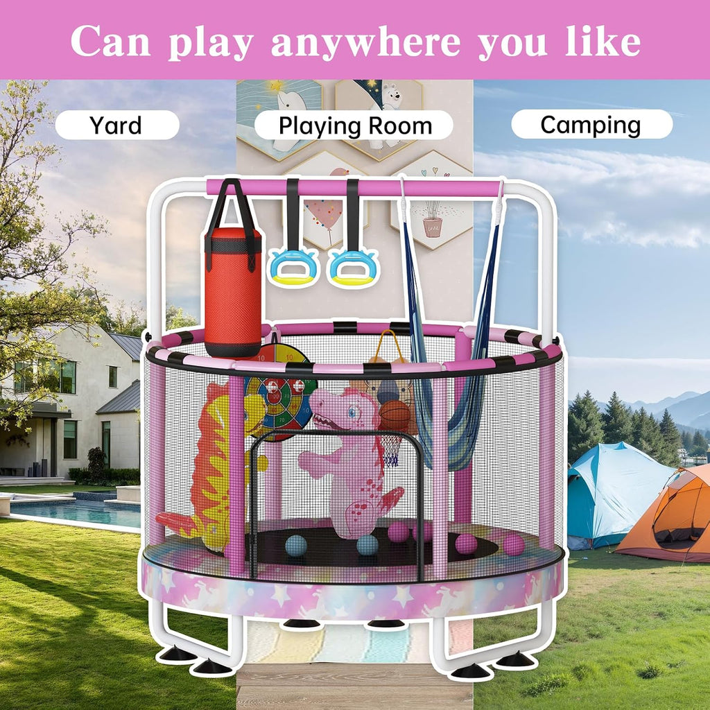 Lamerge Kids Trampoline, Toddler Bouncing Trampoline with Safety Enclosure Net, ASTM-Approved, 500lbs Capacity, Ages 1-8, Adjustable Handrail, 7-in-1, 60'