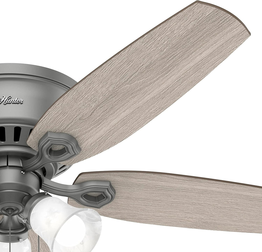 Hunter Fan 52 in Casual Matte Silver Finish Indoor Ceiling Fan with Pull Chain and Light Kit, 5 Blades (Renewed)