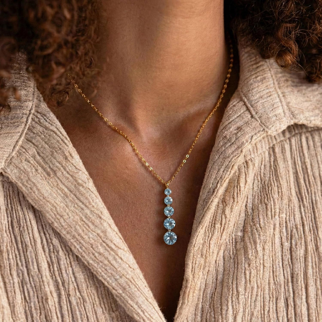 GOODSTONE JEWELS Linear Drop Pendant Necklace for Women in Yellow Gold Plated | Size 16+2 Inch Cable Chain with Lobster Clasp | Natural Birthstone Jewelry Gift for Her