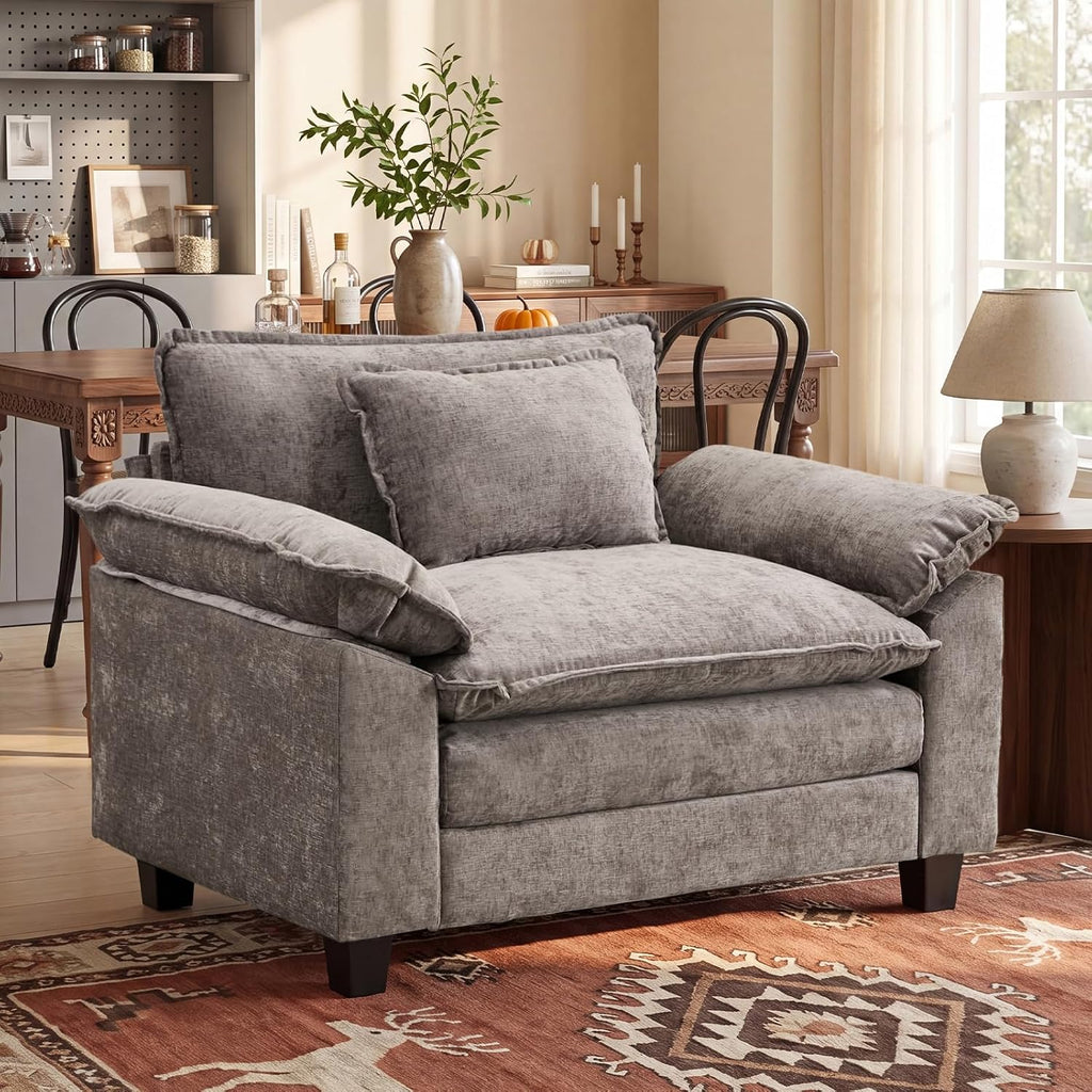 Oprisen Modular Sectional Sofa, Comfy Cloud Couch Sectional Sofa, Chenille Sofa Sleeper Deep Seat Sofa with Throw Pillows for Living Room (Light Gray, 53'- Single Seat)