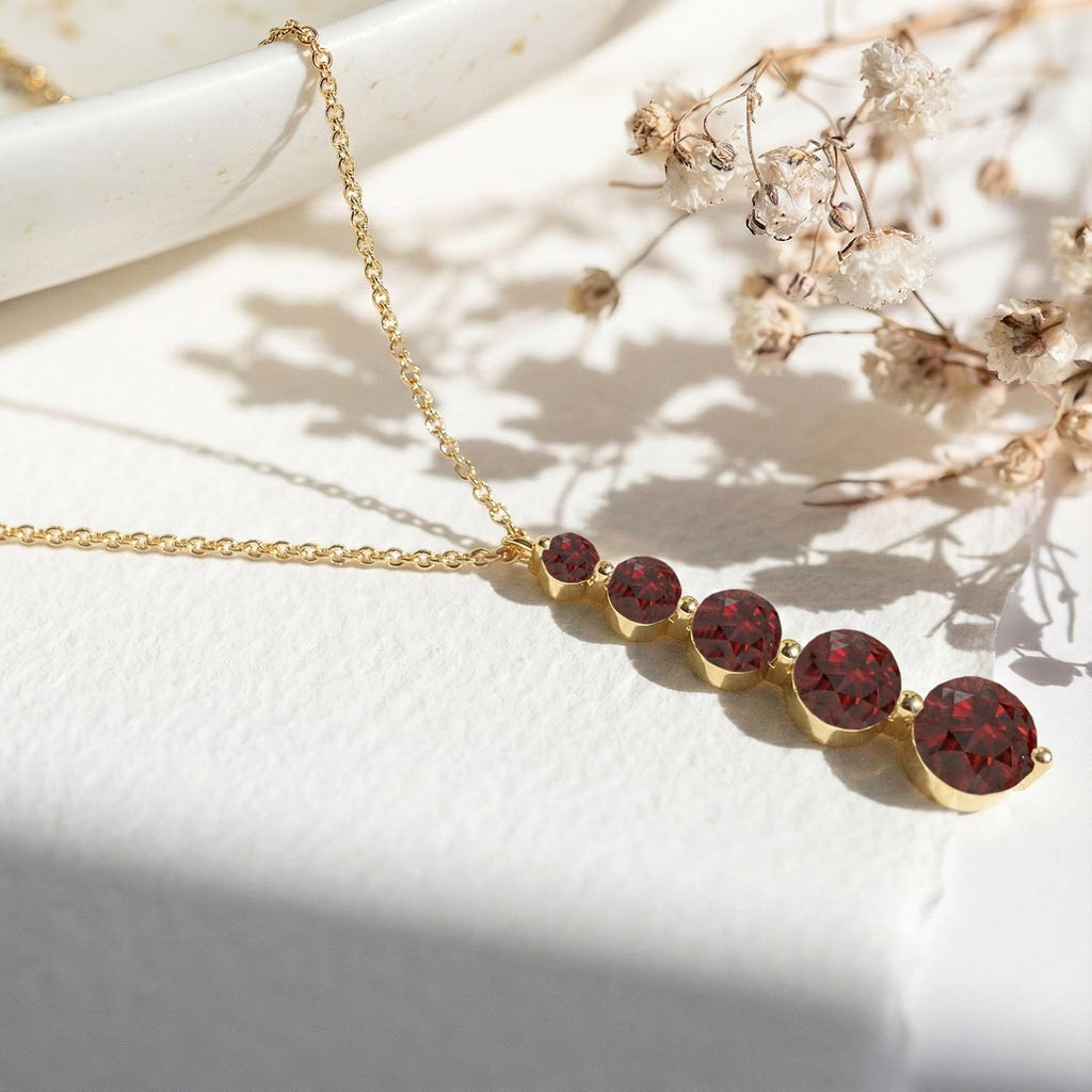 GOODSTONE JEWELS Linear Drop Pendant Necklace for Women in Yellow Gold Plated | Size 16+2 Inch Cable Chain with Lobster Clasp | Natural Birthstone Jewelry Gift for Her