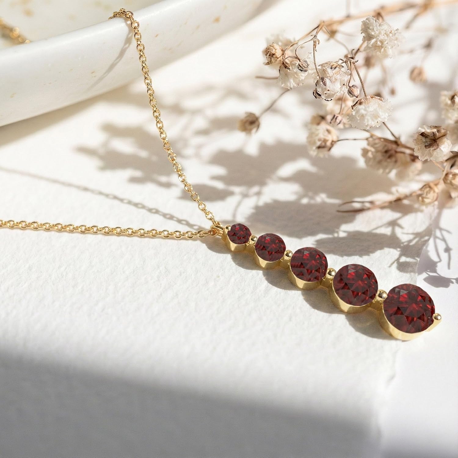 GOODSTONE JEWELS Linear Drop Pendant Necklace for Women in Yellow Gold Plated | Size 16+2 Inch Cable Chain with Lobster Clasp | Natural Birthstone Jewelry Gift for Her