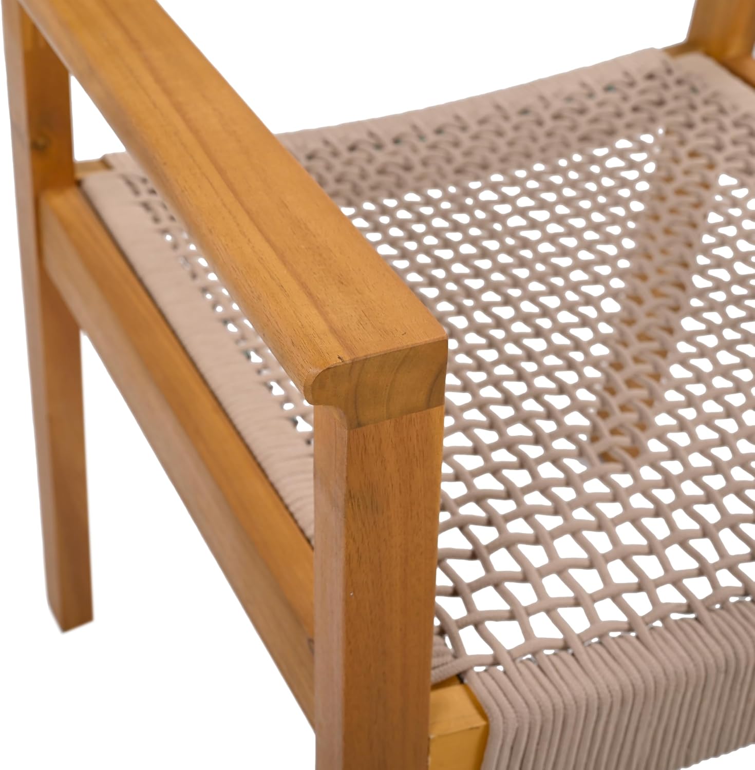 Christopher Knight Home Rlyn 5 Pieces Patio Dining Set, Rope Acacia Wood Dining Chair, Woven Armchairs, Round Wood Table for 4, Outdoor Table and Chair for Garden, Backyard, Poolside, Light Brown+Teak