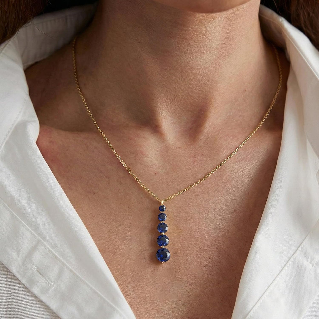 GOODSTONE JEWELS Linear Drop Pendant Necklace for Women in Yellow Gold Plated | Size 16+2 Inch Cable Chain with Lobster Clasp | Natural Birthstone Jewelry Gift for Her