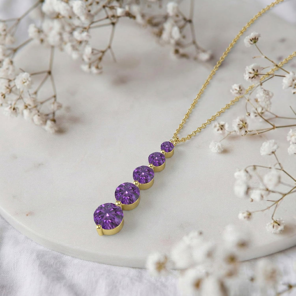 GOODSTONE JEWELS Linear Drop Pendant Necklace for Women in Yellow Gold Plated | Size 16+2 Inch Cable Chain with Lobster Clasp | Natural Birthstone Jewelry Gift for Her