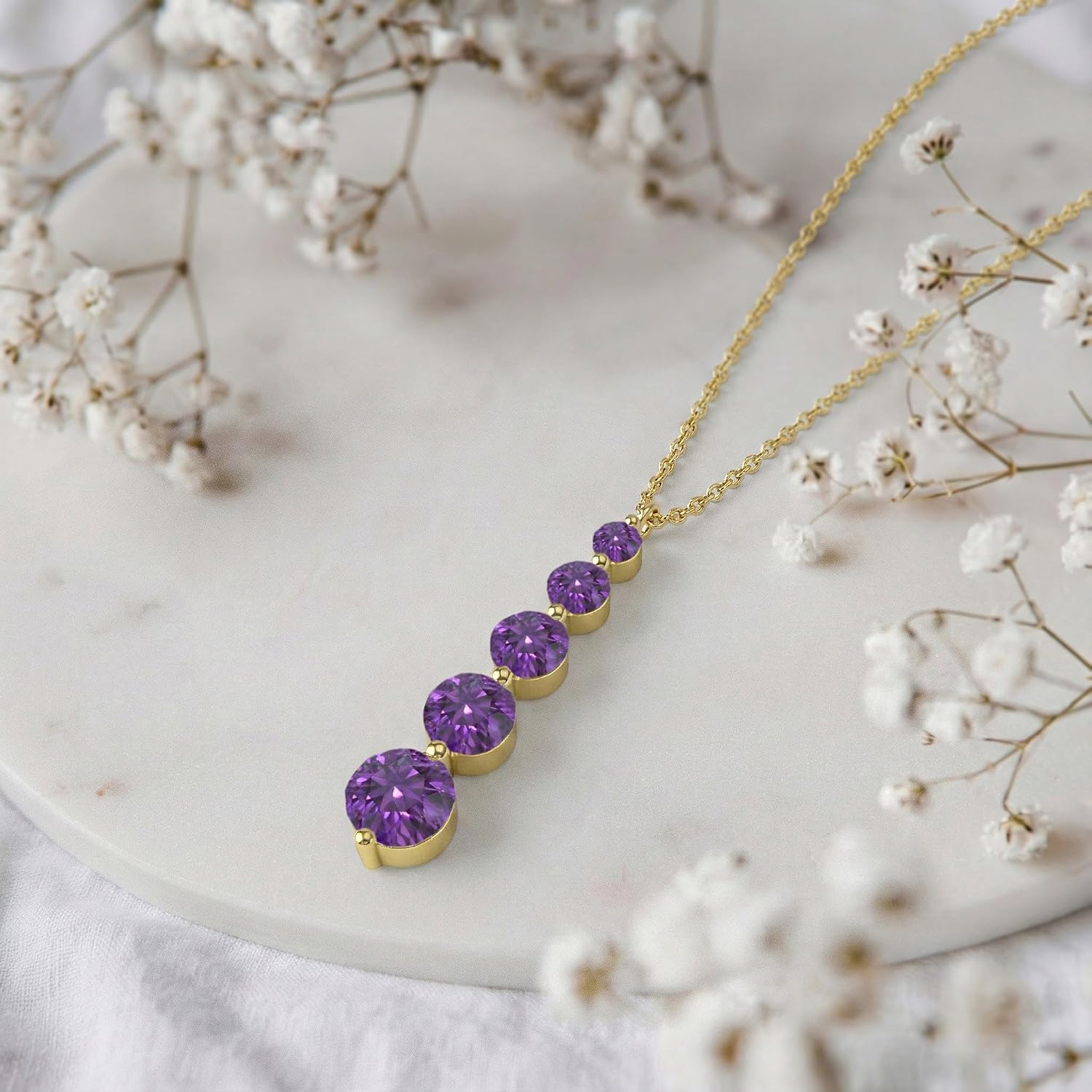 GOODSTONE JEWELS Linear Drop Pendant Necklace for Women in Yellow Gold Plated | Size 16+2 Inch Cable Chain with Lobster Clasp | Natural Birthstone Jewelry Gift for Her