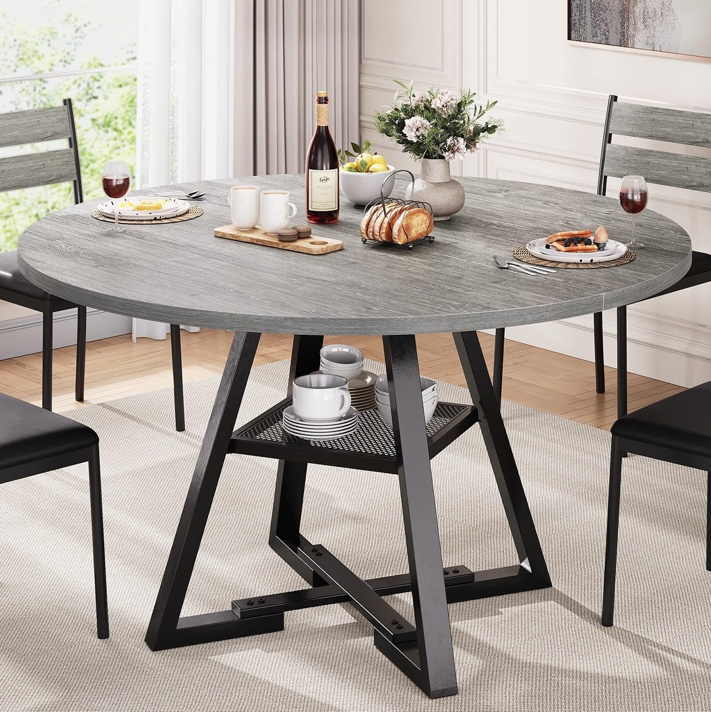Jocoevol Round Dining Table for 4,Kitchen Dining Room Circle Dinner Pedestal Table,Space Saving Wood Kitchen & Dining Room Furniture (Grey, 47In)