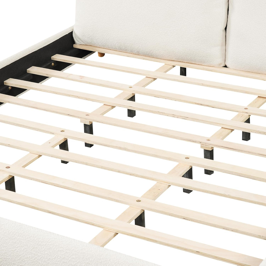 Christopher Knight Home Hazil Boucle California King Size Bed Frame with Headboard, Modern California King Bed Frame and Headboard, Wooden Slat Support, No Box Spring Needed, Easy Assembly, White