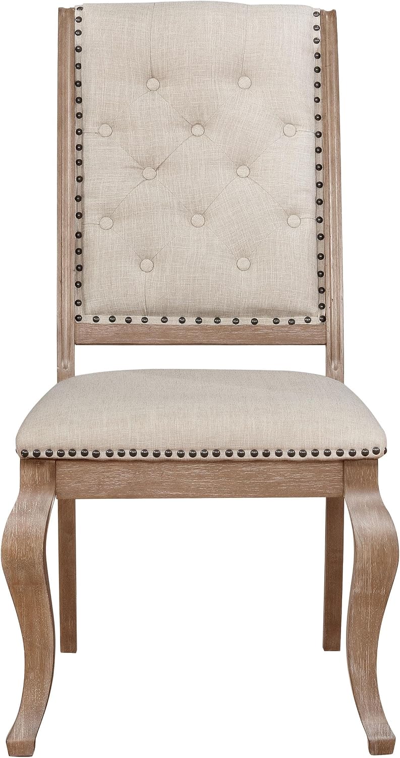 Coaster Home Furnishings - Brockway - 7-Piece Wood Dining Table Set - Double Pedestal Base, Table with Extension Leaf, Button-Tufted Chairs with Nailhead Trim - Dining Room - Barley Brown - 110291-S7