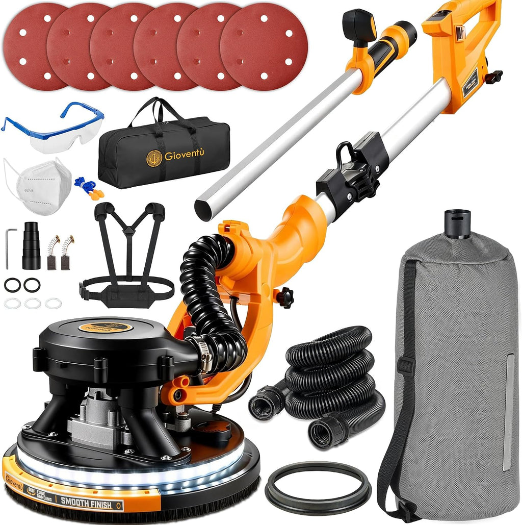 Electric Drywall Sander, 950W Drywall Power Sander with Vacuum Dust Collector, 9 Variable Speed 800-2100RPM, LED Light, Dustless Wall Sander for Drywall, Popcorn Ceiling, Corner etc