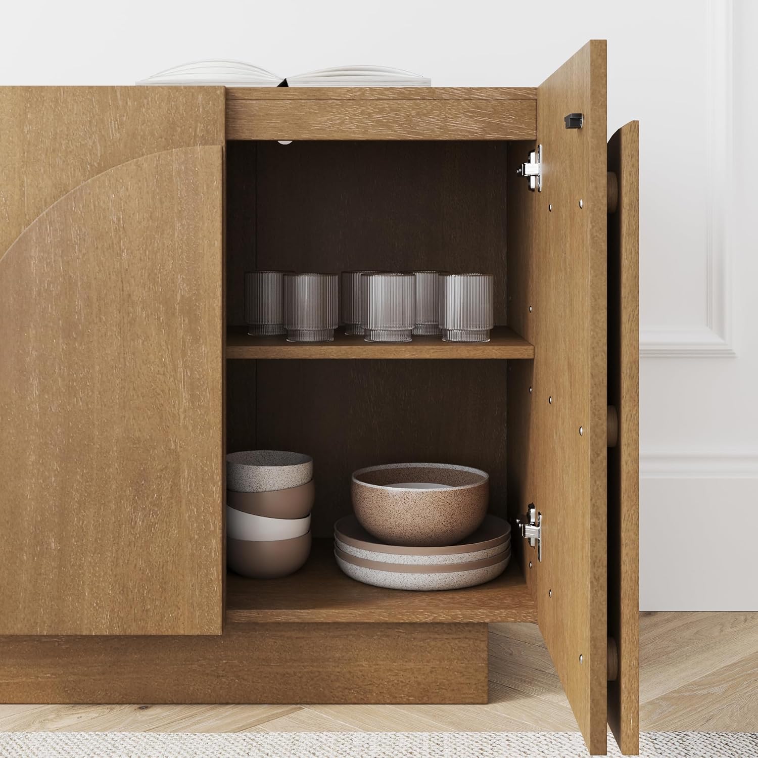 Nathan James Iris Mid-Century Modern Wood Sideboard Storage Accent Cabinet, with Arched Doors and Adjustable Shelves for Kitchen or Living Room