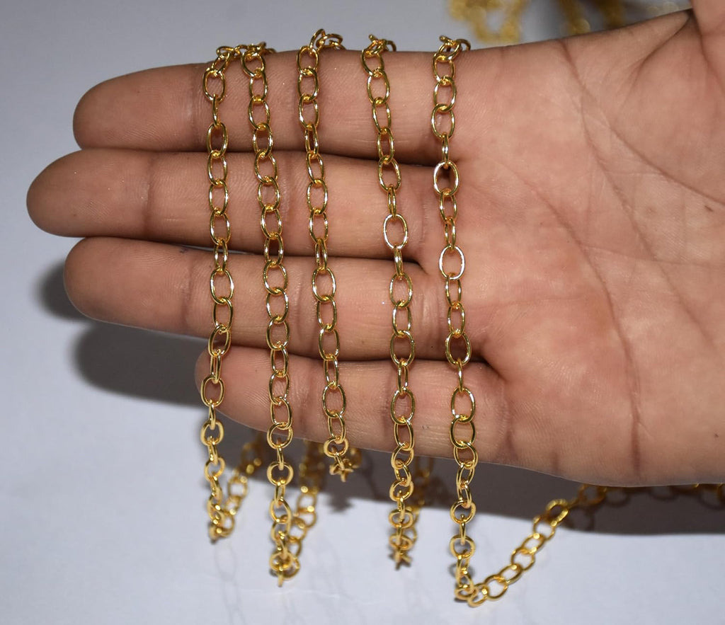 Gold-Plated Oval Link Chain – Cable Chain for Jewelry Making, DIY Crafts, Necklace & Bracelet Chain, Bulk Jewelry Supply (by the Foot)