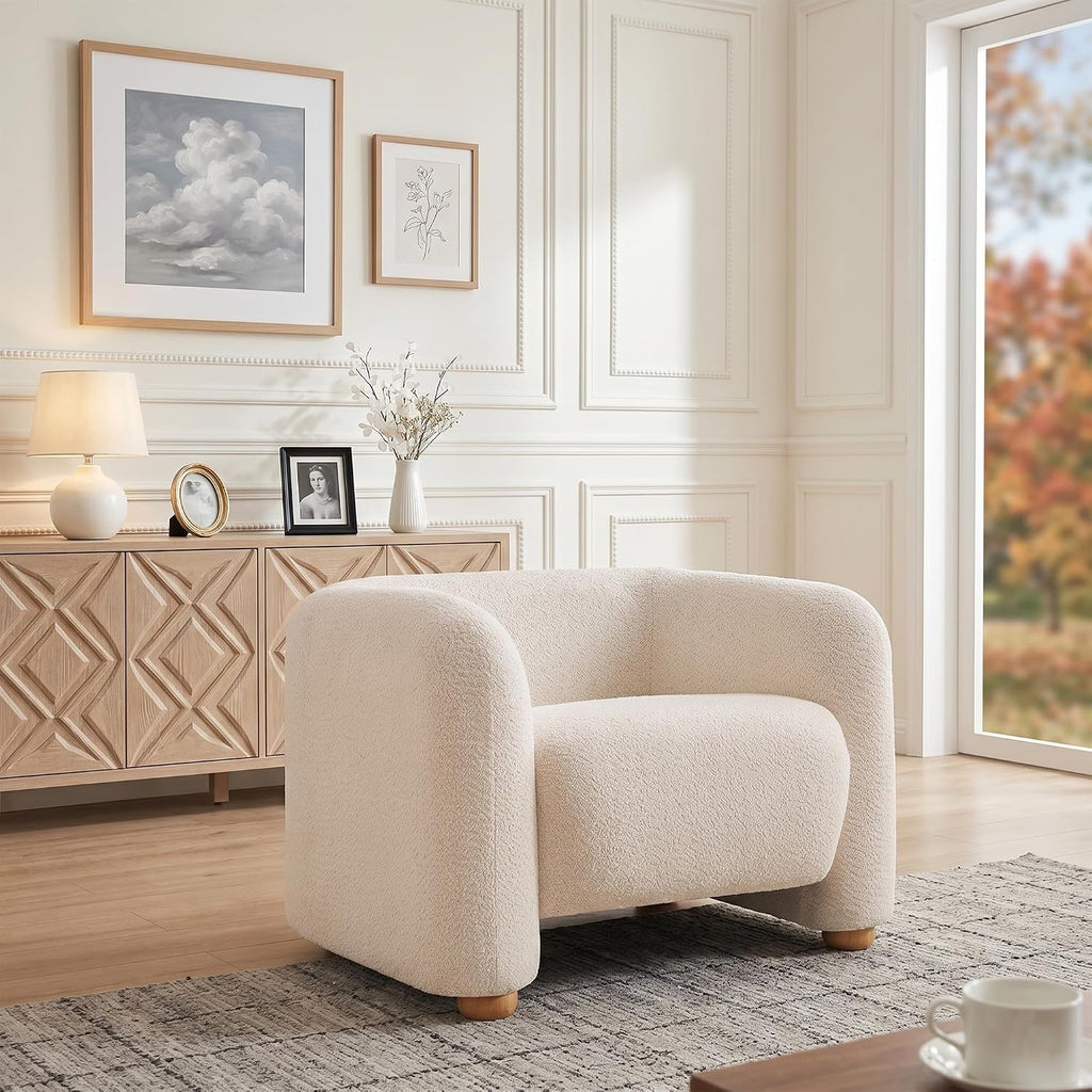 Mofolit 40' Modern Accent Chair Reading Chair Oversized Barrel Chairs for Living Room Bedroom Apartment (1, Khaki)
