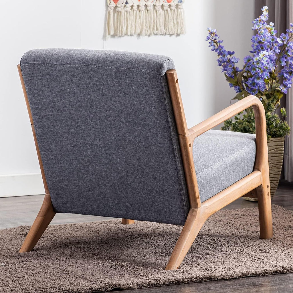 ANJ Mid Century Modern Accent Chairs Set of 2, Comfy Fabric Reading Chair with Solid Wood Frame, Easy Assembly Armchair for Living Room,Grey