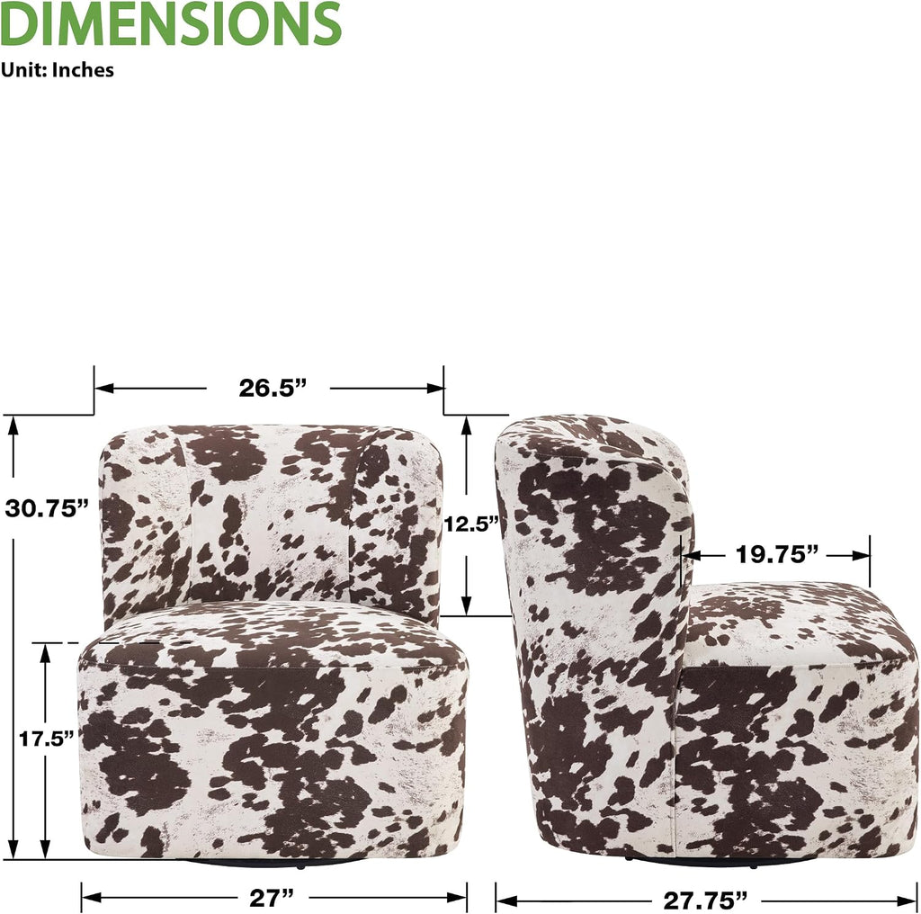 OSP Home Furnishings Lucia Modern Barrel Swivel Accent Chair, Brown Cow Print Fabric